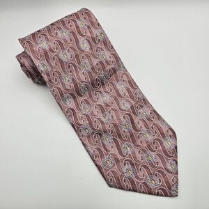 Ermenegildo Zegna Pink Yellow Floral Geometric Embroidered Tie L58.25X W3. 75"